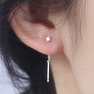 925 Sterling Silver Cube & Bar Dangle Earring 1 Pair - 925 Silver - One Size