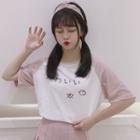 Elbow-sleeve Japanese Character Raglan T-shirt