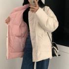 Reversible Stand-collar Padded Jacket Almond & Pink - One Size