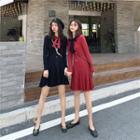Plain Long-sleeve Knit A-line Dress