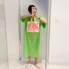 Round-neck Slit-side Striped T-shirt Dress