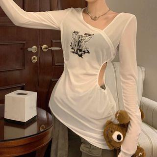 Print Cutout T-shirt White - One Size