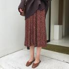 Dotted Pleated Chiffon Midi Skirt
