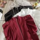 Puff-sleeve Zip Top
