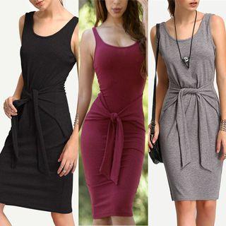 Tie Neck Sheath Tank Dress
