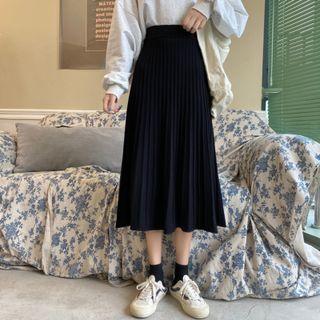 High Waist Plain A-line Pleated Skirt Black - One Size