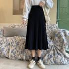 High Waist Plain A-line Pleated Skirt Black - One Size