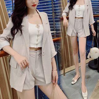 Set: Single-button Blazer + High Waist Shorts