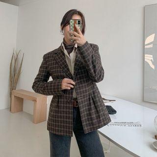 Single-breasted Woolen Plaid Blazer