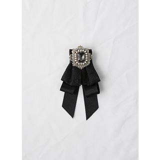 Rhinestone Badge Brooch Black - One Size