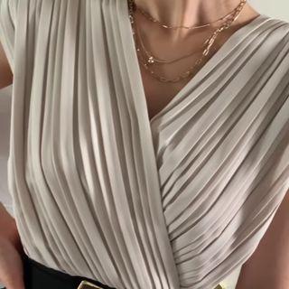 Sleeveless V-neck Blouse Beige - One Size