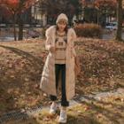 Faux-fur Hooded Long Padded Coat Cream - One Size
