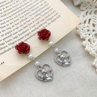 Rose Heart Faux Pearl Dangle Earring