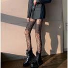 Leopard Eyelet Tights Black - One Size