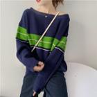 Off-shoulder Color-panel Sweater
