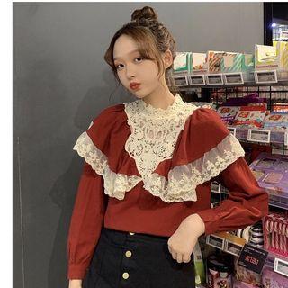 Lace Panel Frill-trim Blouse