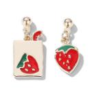 Non-matching Alloy Strawberry Dangle Earring 1 Pair - Earring - Love Letter & Strawberry - One Size