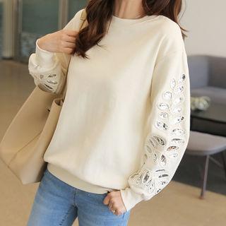 Crew-neck Sequined-sleeve Sweatshirt