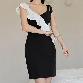 Sleeveless Contrast Frill Trim Mini Sheath Dress