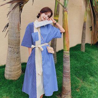 Color Panel Striped Shirtdress