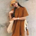 Elbow-sleeve Ribbon Slit T-shirt