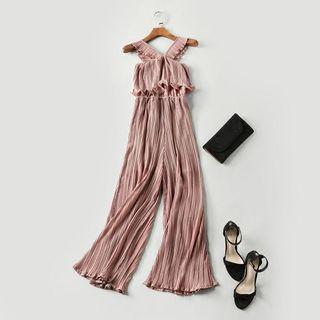 Pleated Sleeveless Wide Leg Jumpsuit