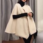 Button Cape Coat / Long-sleeve Knit Top / Set