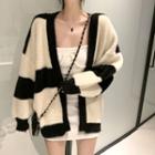 Buttonlesss Colorblock Furry Cardigan Black & White - One Size