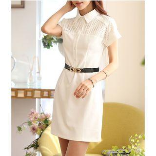 Perforated Short Sleeve Shirt Dress