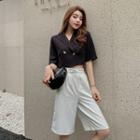 Double-breasted Elbow-sleeve Cropped Blazer / Dress Shorts
