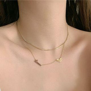 Layered Heart Necklace Gold - One Size