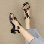 Block Heel Flower Detail Sandals