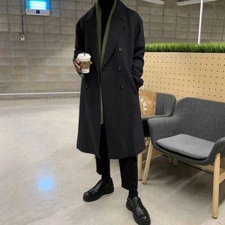 Long Sleeve Double-breasted Plain Long Blazer