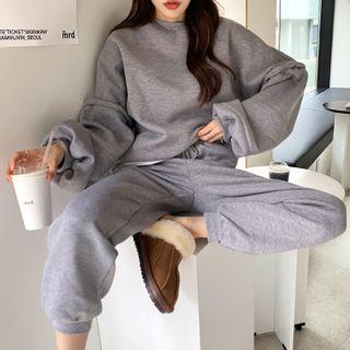 Set: Drop-shoulder Napped Pullover + Jogger Pants