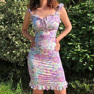 Floral Print Ruffle-trim Mini Bodycon Dress