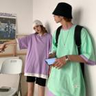 Couple Matching Mock Two Piece Elbow Sleeve T-shirt