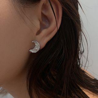 Moon Alloy Earring With Ear Plug - 1 Pair - Dark Silver - One Size