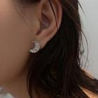 Moon Alloy Earring With Ear Plug - 1 Pair - Dark Silver - One Size