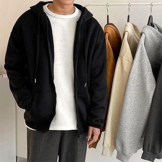 Kangaroo-pocket Zip-up Boxy Hoodie