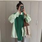 Irregular Knit Vest + Long-sleeve Loose-fit Blouse