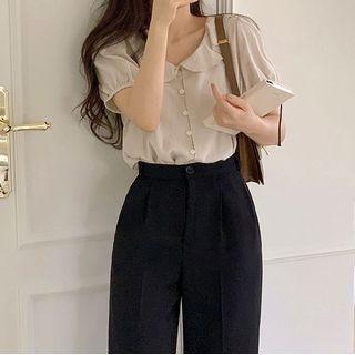 Ruffle Collar Puff Short-sleeve Top