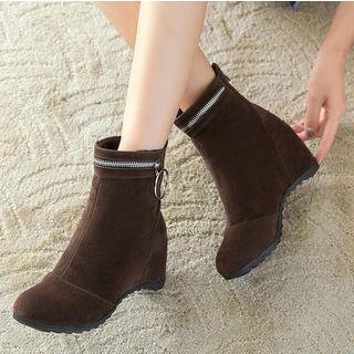 Faux Suede Zip Hidden Wedge Short Boots