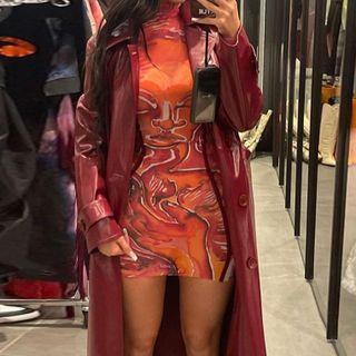 Long-sleeve Print Mini Bodycon Mesh Dress