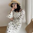 Bell-sleeve Polka Dot Shirred Dress