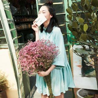 3/4-sleeve Pintuck A-line Dress
