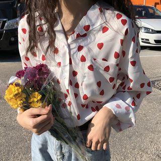 Long-sleeve Heart Patterned Shirt As Shown In Figure - One Size