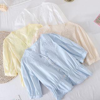 V-neck Short-sleeve Embroidered Top