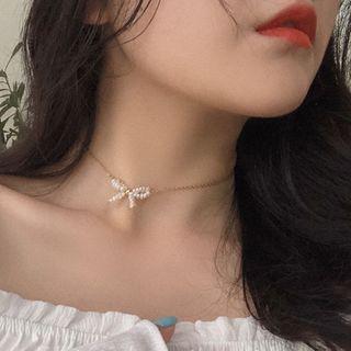 Faux Pearl Bow Necklace 1 Pc - Faux Pearl Bow Necklace - One Size