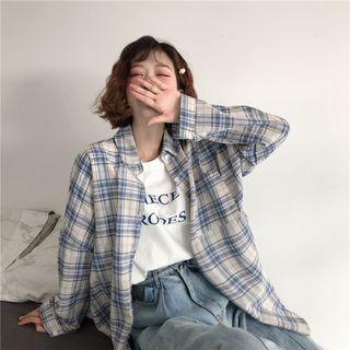 Plaid Shirt / Lettering Short-sleeve T-shirt