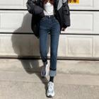 High-waist Straight-cut Rolled Jeans